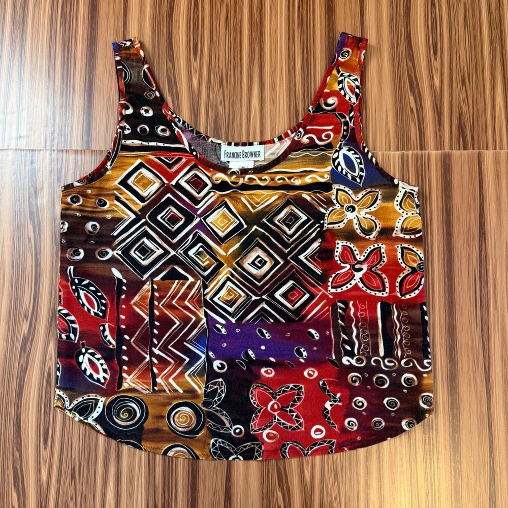 Vintage 80s Francine Browner Geometric Tank Size M Boho‎ Indie Festival Hippie